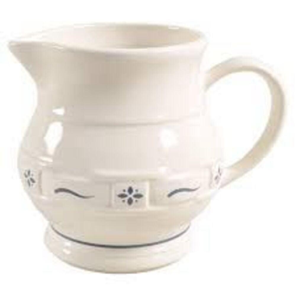 Longaberger Pottery Classic Ceramic Pitcher Cream Blue Woven Traditions Print